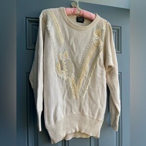 Plz read! Flawed. Pierre Cardin Cream Sweater Sequin and Snake Skin ? Vintage